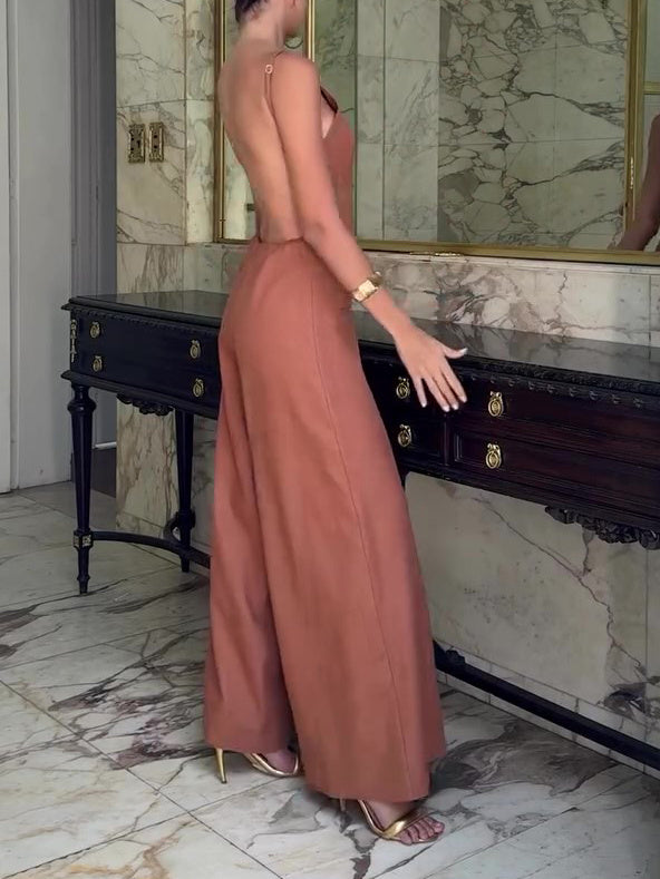 Brown Halter Back Jumpsuit
