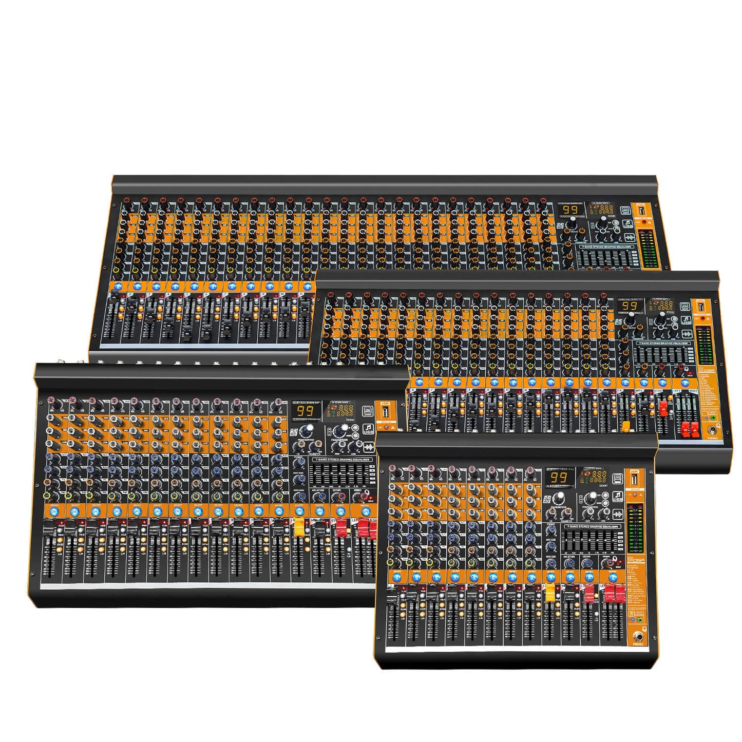 COOYINKA Professional Mixer Dual 12-band Level Display Main Output, MP3 with Digital Display Earphone Display Output