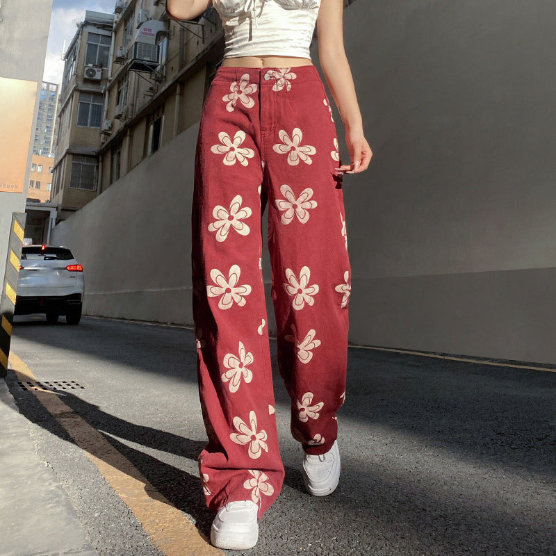 Fashion Printed Sexy Low-rise Wide-leg Jeans Women
