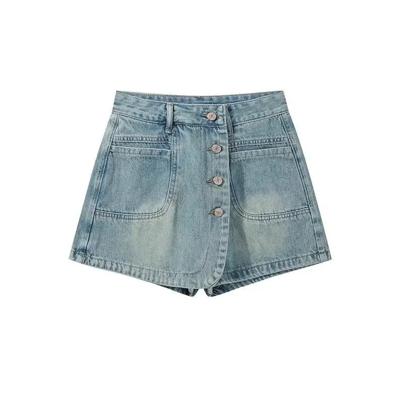 Chic and Elegant Blue Woman Pants Denim Skirt Stylish Korean Fashion Y2k Vintage High Quality Summer 2025 Jeans Skirts for Women
