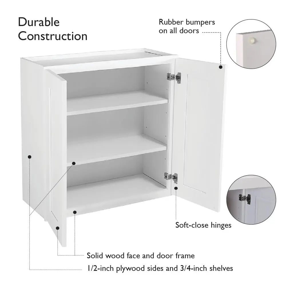 Brookings Shaker Unassembled Corner Wall Kitchen Cabinet Wac2430, 24 W X 12 D X 30 H, Painted White, Solid Wood, , 561779