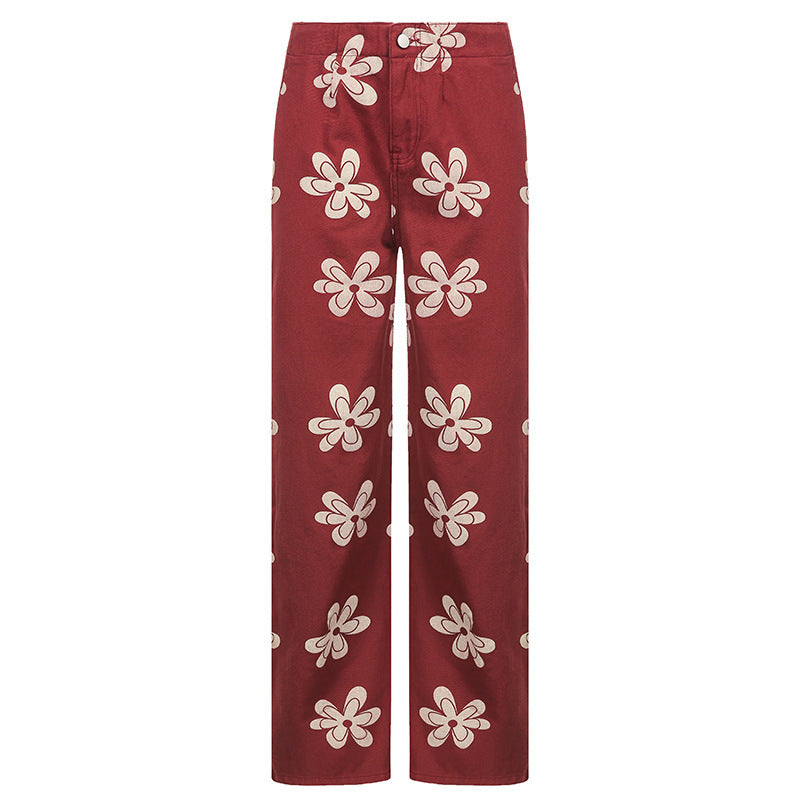 Fashion Printed Sexy Low-rise Wide-leg Jeans Women