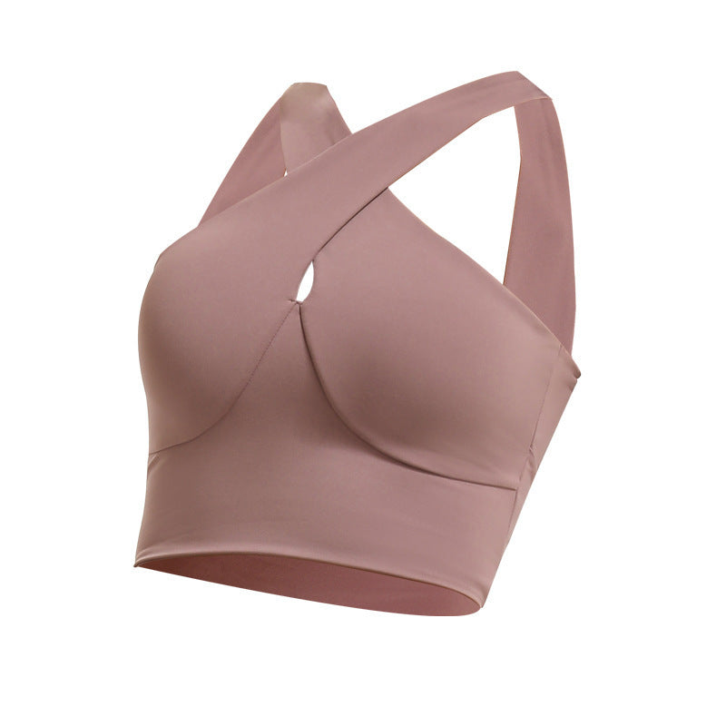 Fashion Cross Gather Shockproof Fitness Yoga Vest Bra With Chest Pad