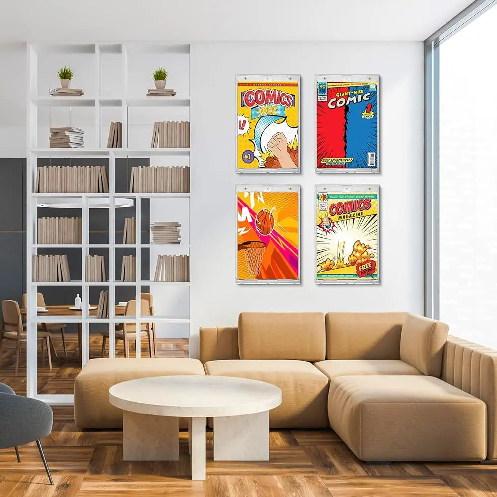 4 Pa Magnetic Comic Book Holder 7.52"" X 12.24"" Outer Clear Comic Book Display Case 7.13"" X 10.91"" Inside Wall Mountable Uv