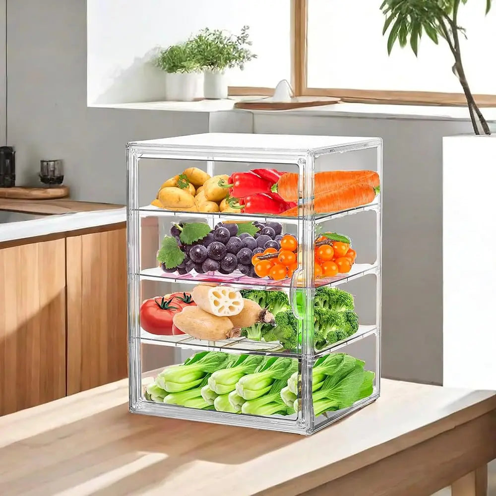 Bread Box For Kitchen Countertop Pastry Display Case 4 Layers Adjustable Clear Bread Storage Container With Magnetic Door Bread