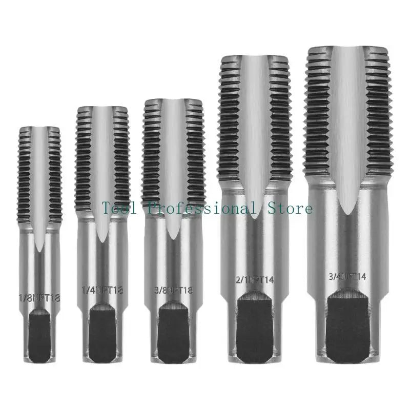 57QF 5Pcs NPT Pipe Tap Set 1/8" 1/4" 3/8" 1/2" and 3/4" With Case Carbon Steel For Cleaning Or Re-Thread Damaged Thread