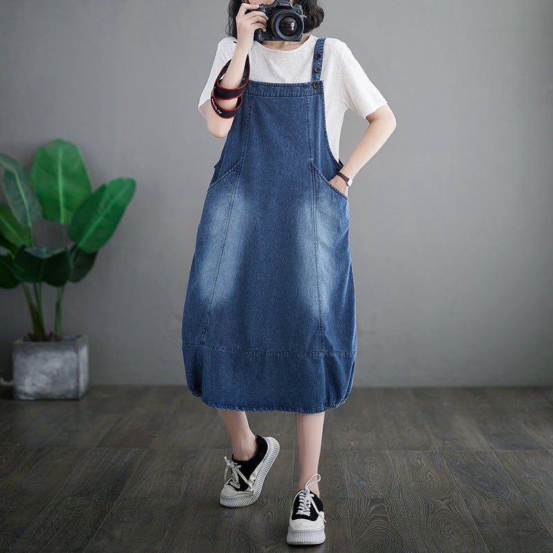 Fashion Loose Denim Strap Dress Women