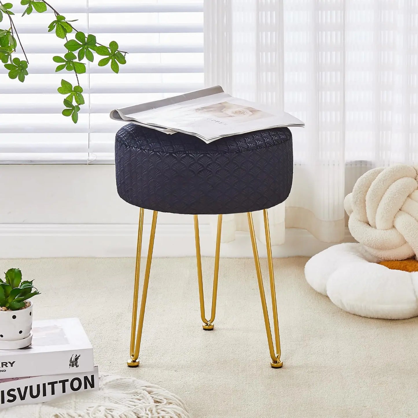 Cpintltr Vanity Stool Foot Stools Velvet Ottoman Stool Round Ottoman Bench Modern Dressing Stool Small Stool Side Table