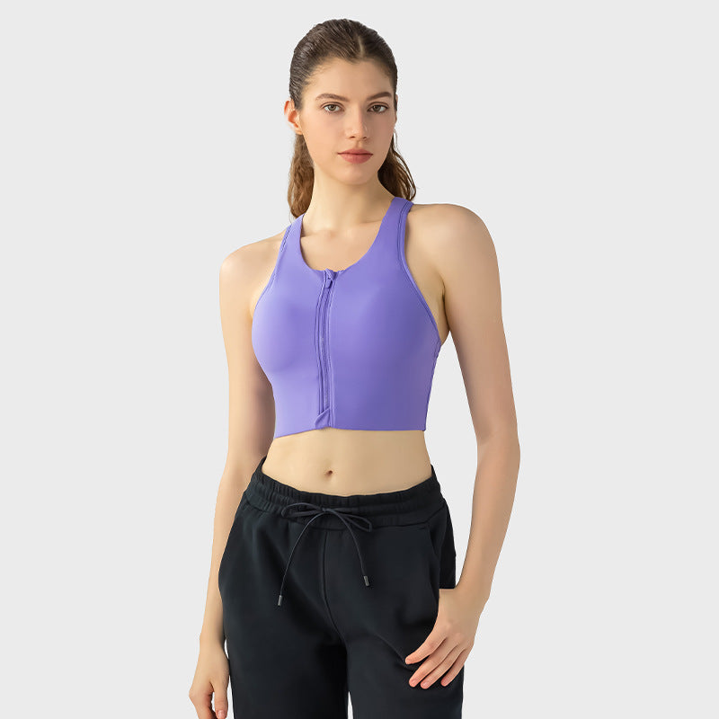 Explosion-proof Front Zipper One-piece Fixed Yoga Bra Top