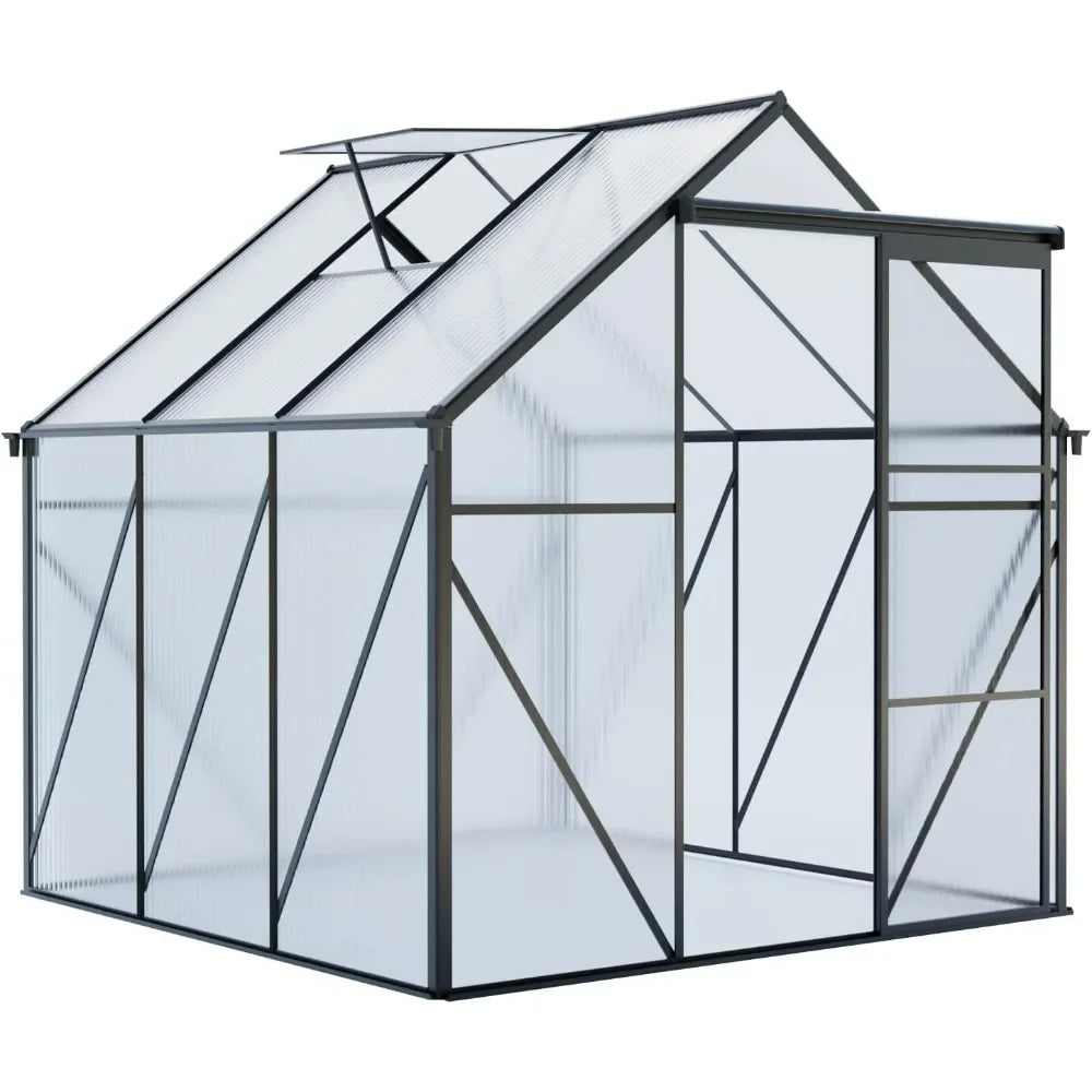 6x6 FT Polycarbonate Greenhouse with Aluminum Frame, Raised Base and Roof Vent,Walk-in Greenhouses for Patio Garden, Greenhouses