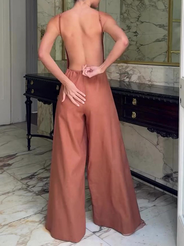 Brown Halter Back Jumpsuit
