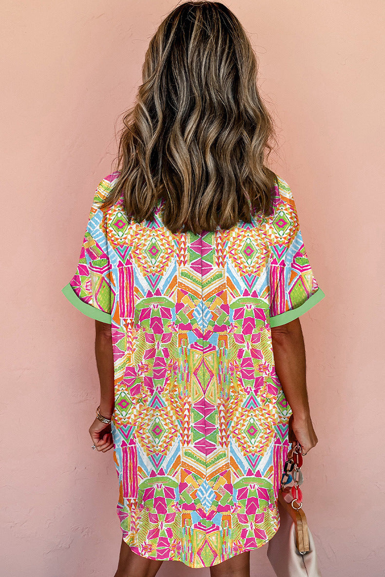 Fashion Geometry Pattern Printed Dress Women