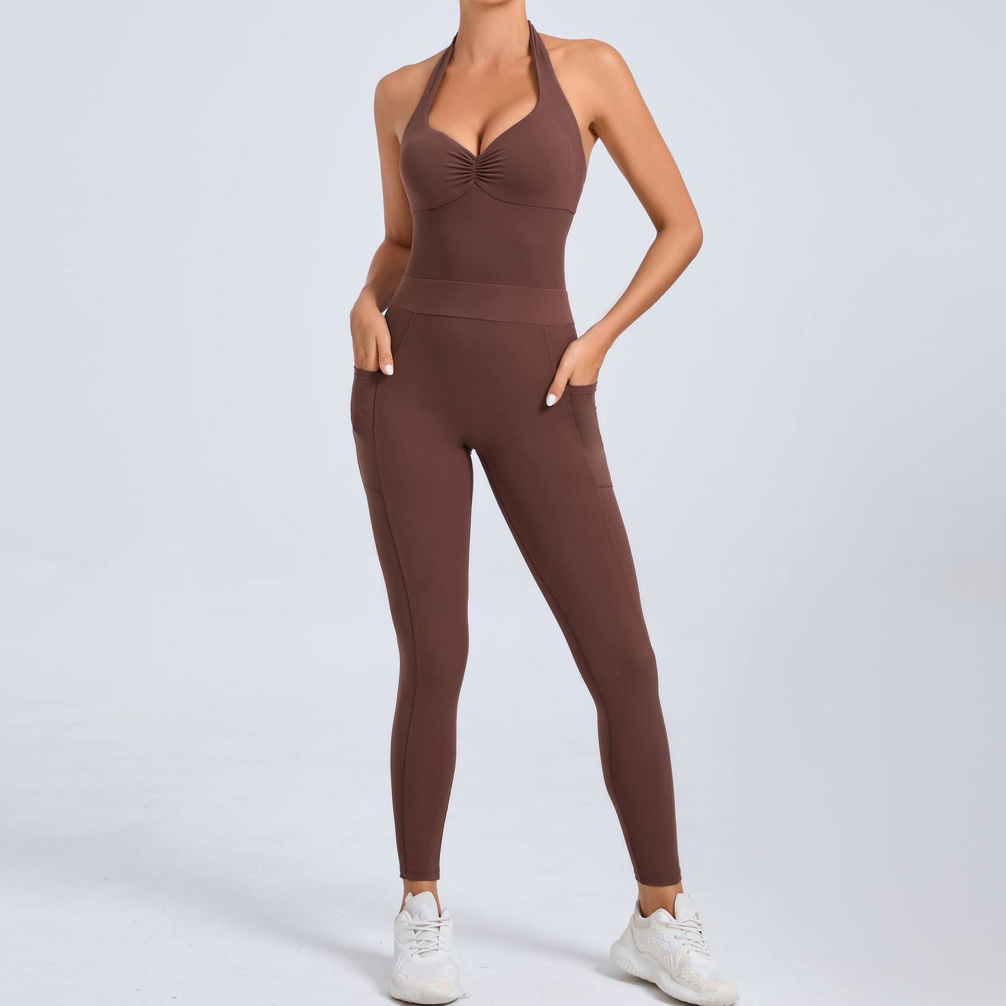 European And American Halter Side Pockets Yoga Jumpsuit
