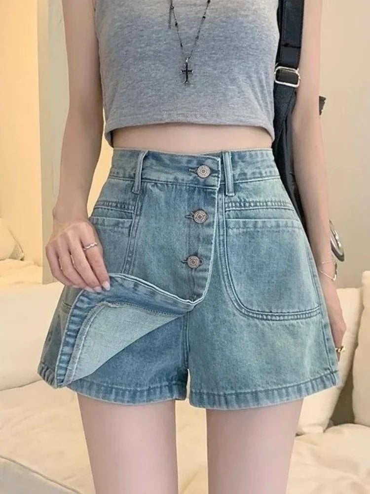 Chic and Elegant Blue Woman Pants Denim Skirt Stylish Korean Fashion Y2k Vintage High Quality Summer 2025 Jeans Skirts for Women