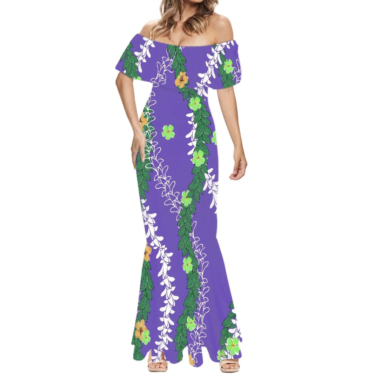 Elegant 2025 Premium Polynesian Puakenikeni Hawaiian Floral Print Made to Order Couture Fishtail Skirt Tonga Charming Style
