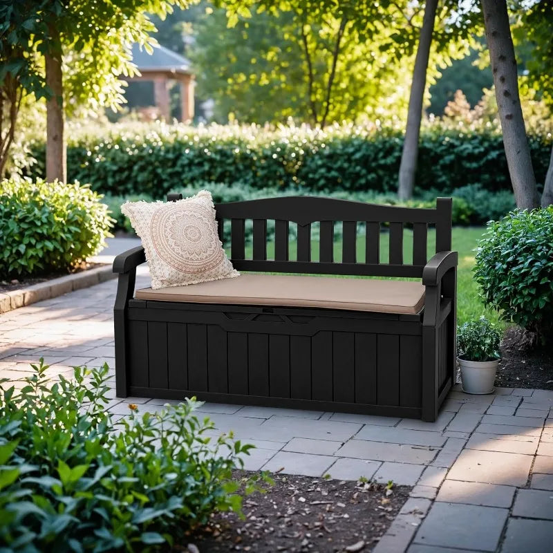 80 Gallon Storage Bench Deck Box Lockable for Patio Furniture, Garden Decor and Outdoor Seating for Garden Tools & Pool Supplies