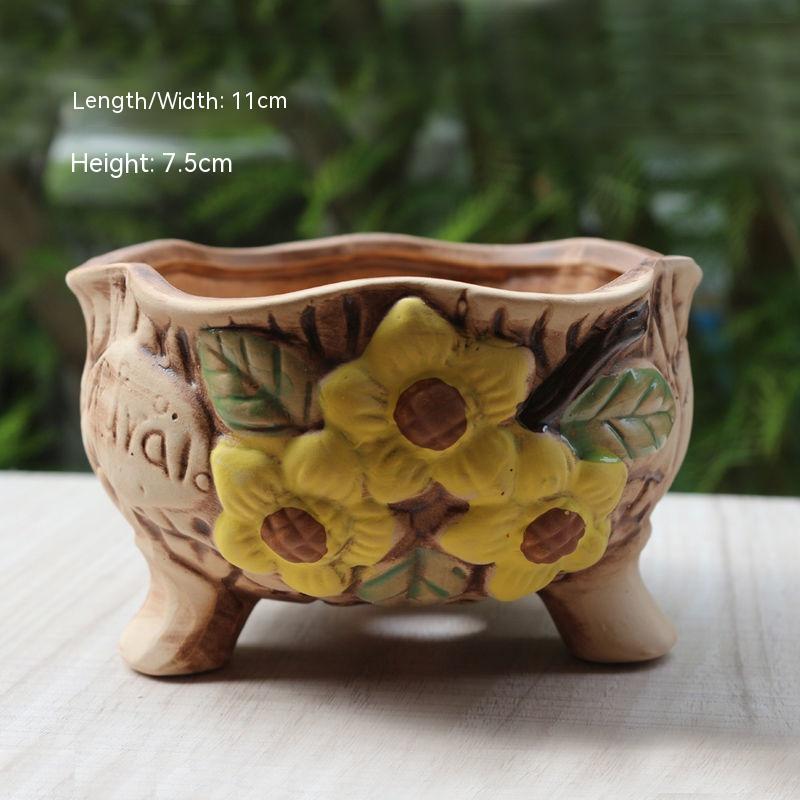 Creative Personality Green Plant Pot Handmade Desktop Breathable Combination Small Ceramic Flower Pot