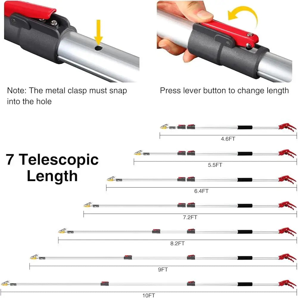 Extendable Tree Pruner 4.6-10ft with Carbon Steel Blades Cut and Hold System Lightweight Aluminum Handle Garden Use