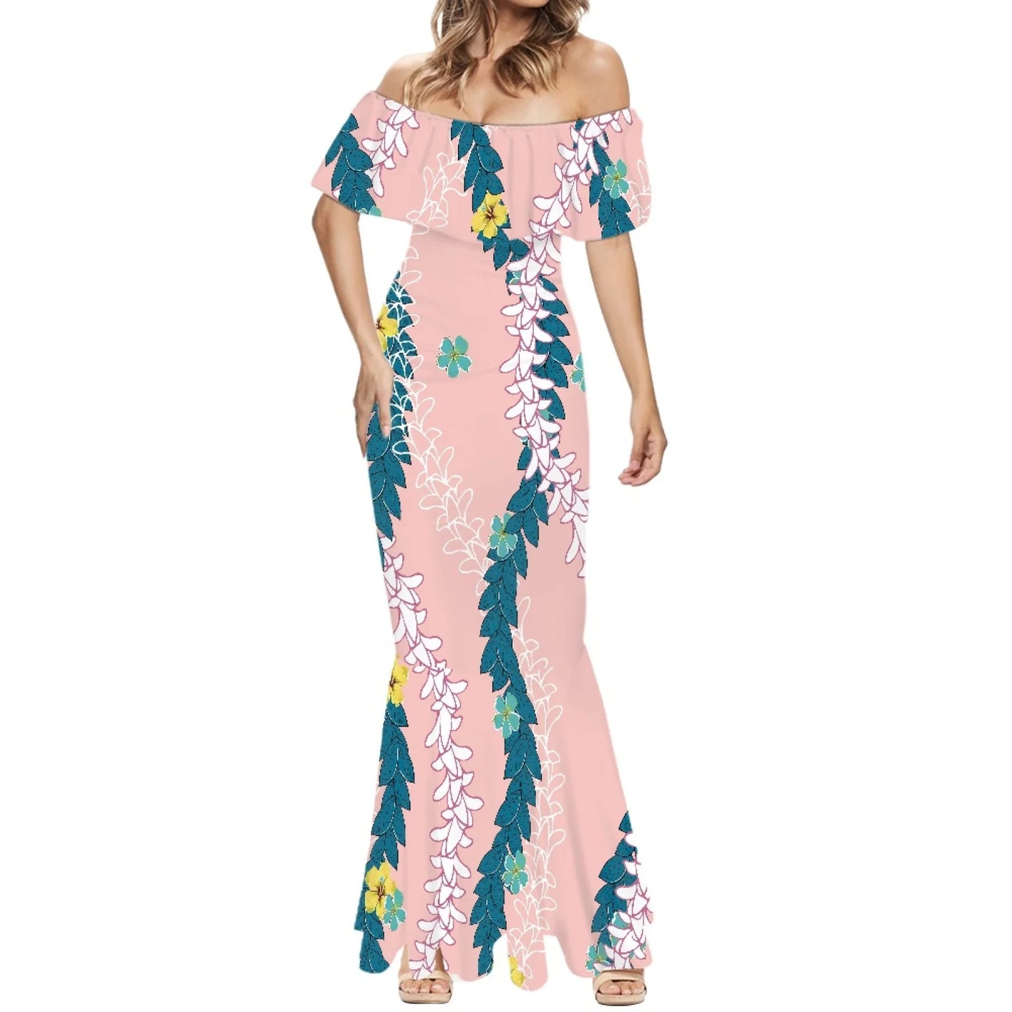 Elegant 2025 Premium Polynesian Puakenikeni Hawaiian Floral Print Made to Order Couture Fishtail Skirt Tonga Charming Style