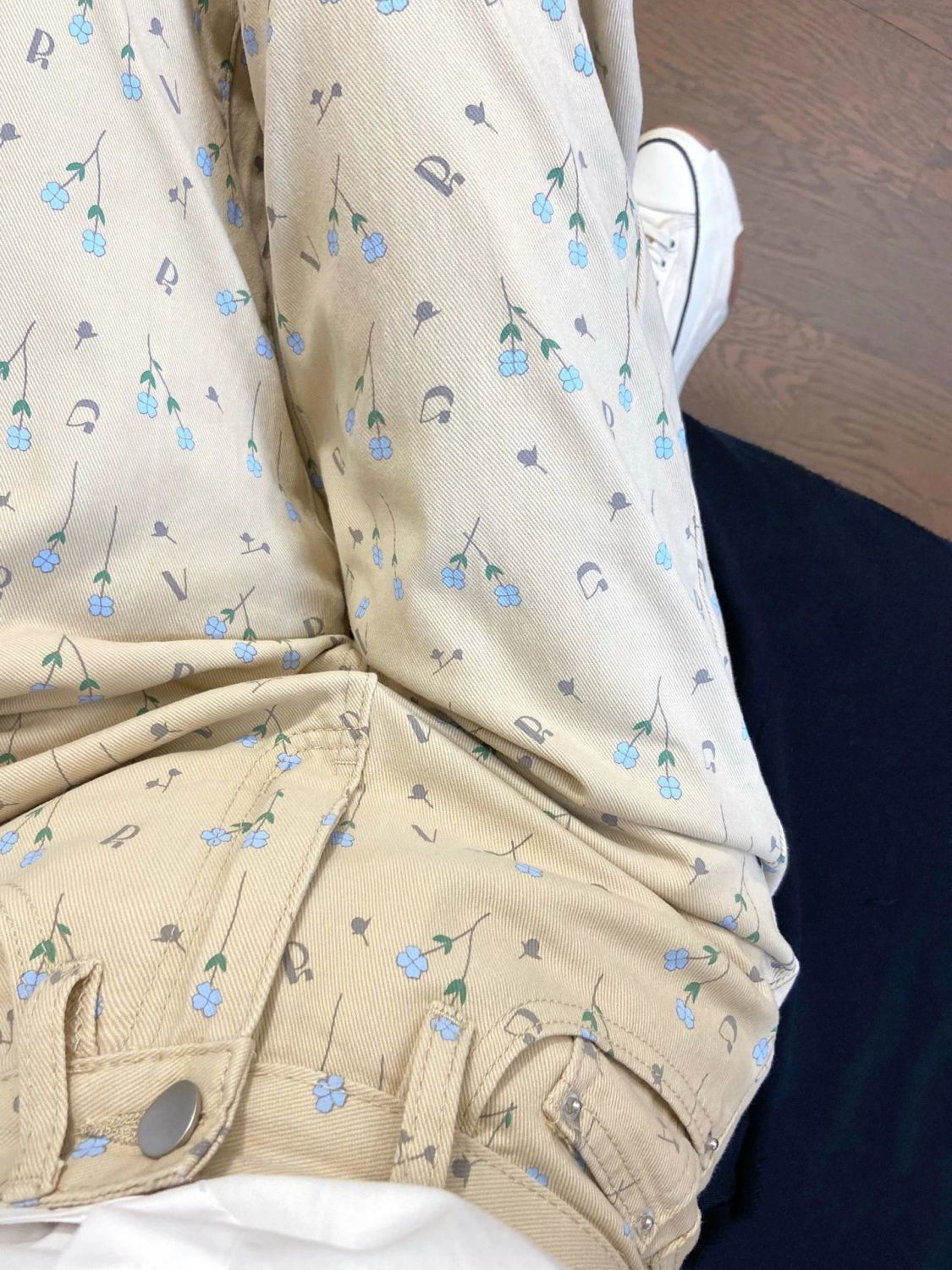 Apricot Floral Jeans Women Loose Wide-leg Straight Trousers