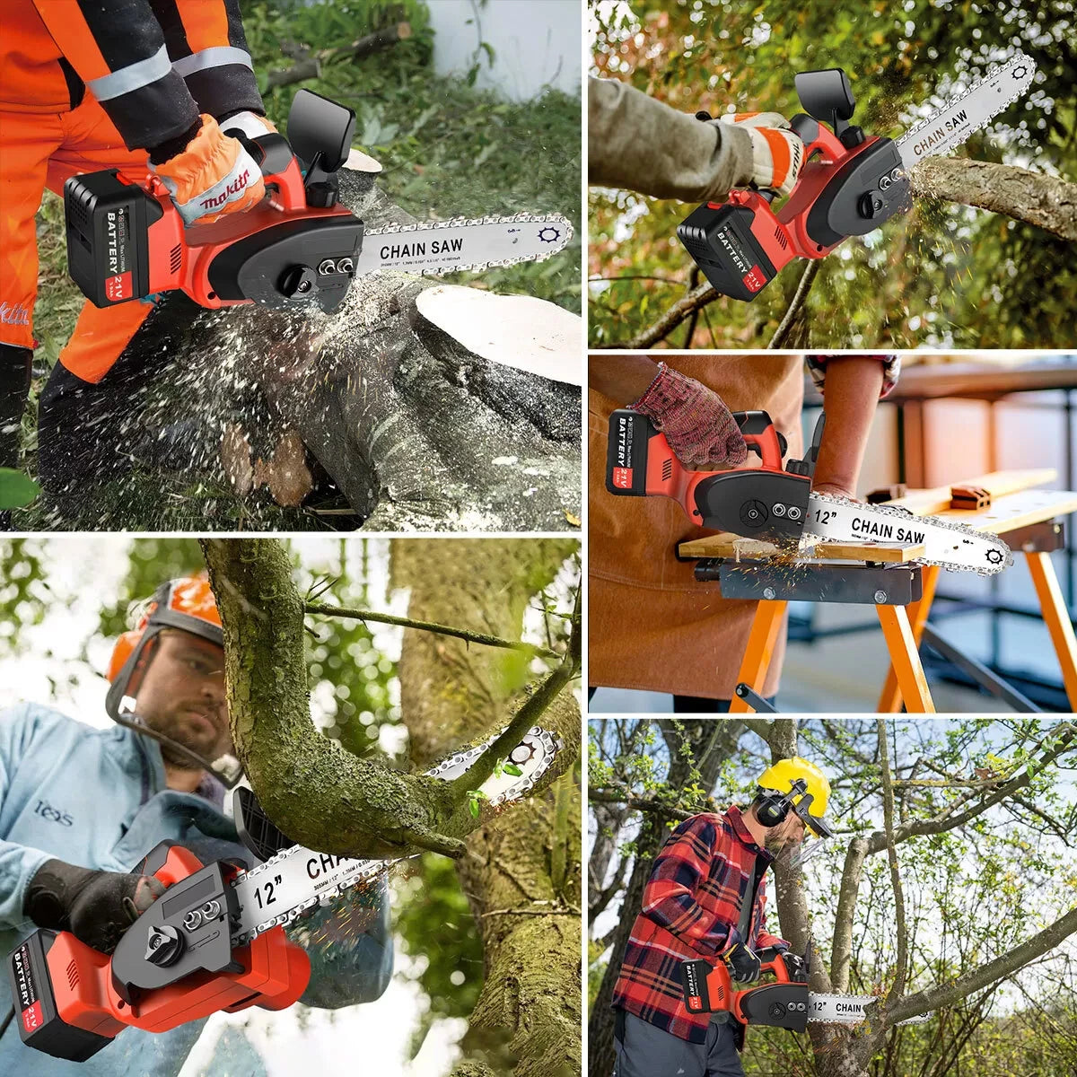 12in Electric Chainsaw Cordless Handheld Brushless Wood Cutter Chainsaw +Battery