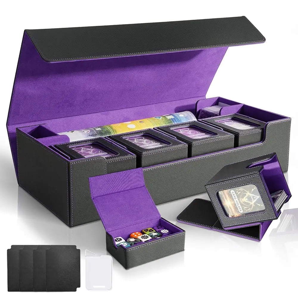Card De Box For Mtg Commander, Large 6 In 1 Card Storage Display Case With 5Pcs Tcg De Boxes & Dice Tray, Holds 2400+ Unsleeved