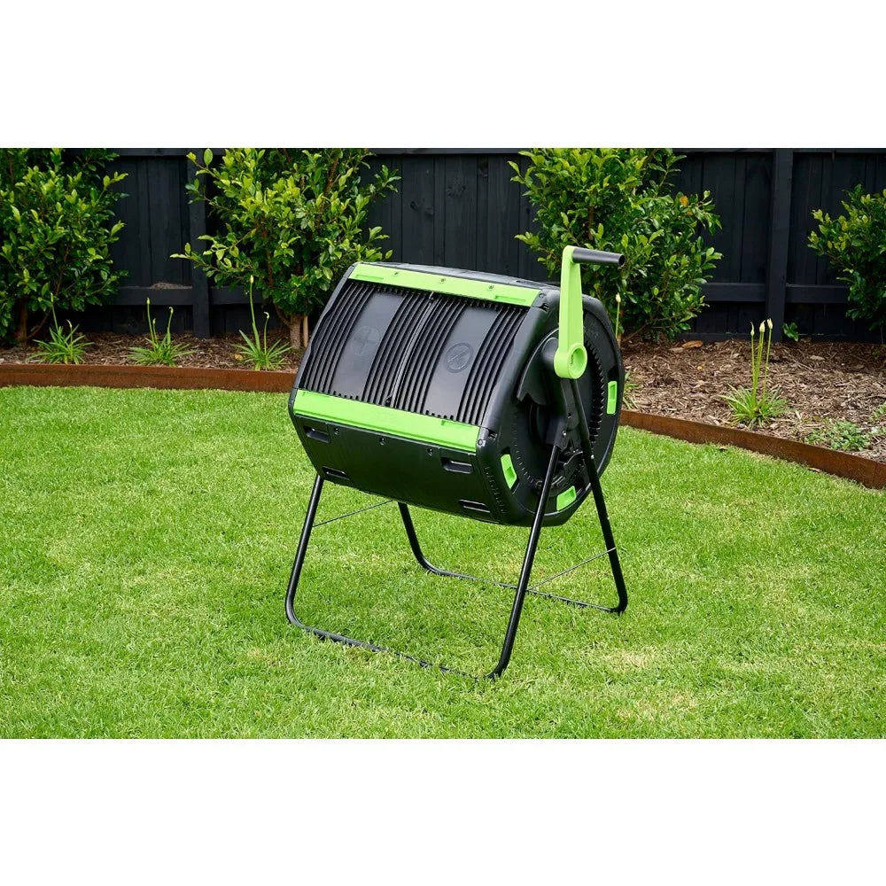 Exclusive Combo - 48 Gallon Compost Tumbler with Compost Cart, 9 Liter Compost bin, 3 Rolls of Corn Bags and Plant Caddy