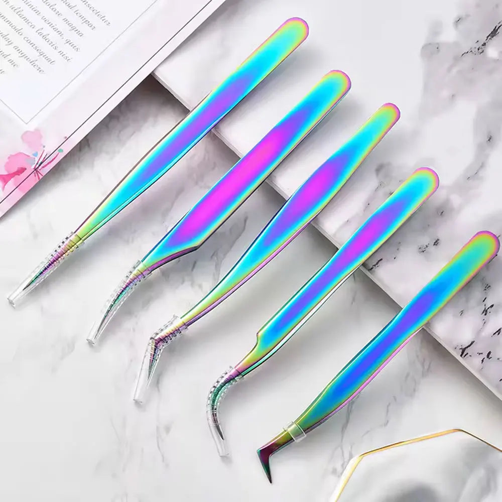 4Pcs Rainbow Eyelashes Tweezers Set Stainless Steel Superhard Tweezers Makeup Tools Nail Art Accessories Rhinestone Picker Tools