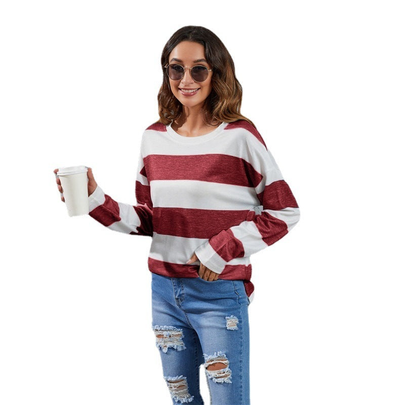 European And American Round Neck Multi-color Stripe Sweater