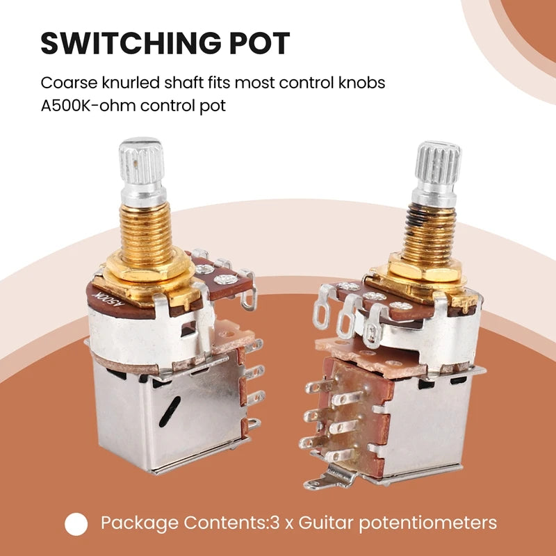 ABXI-3Pcs A500K Potentiometer Push Pull Switch Guitar Control Pot Electric Guitar Tone Volume Parts