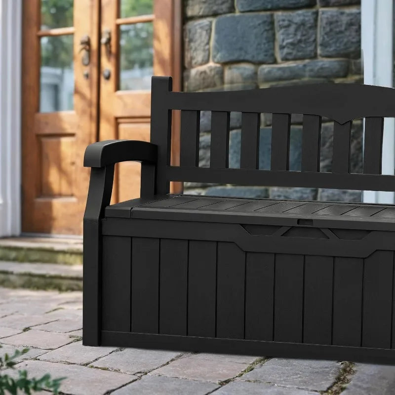 80 Gallon Storage Bench Deck Box Lockable for Patio Furniture, Garden Decor and Outdoor Seating for Garden Tools & Pool Supplies