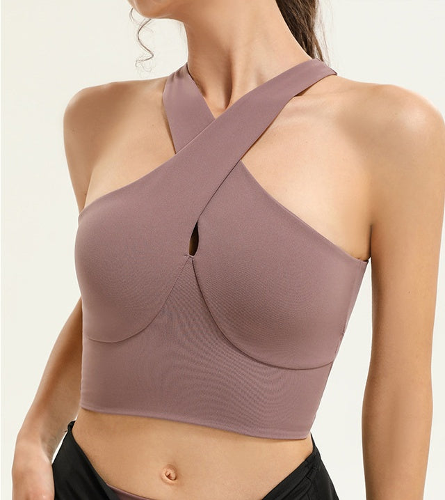 Fashion Cross Gather Shockproof Fitness Yoga Vest Bra With Chest Pad