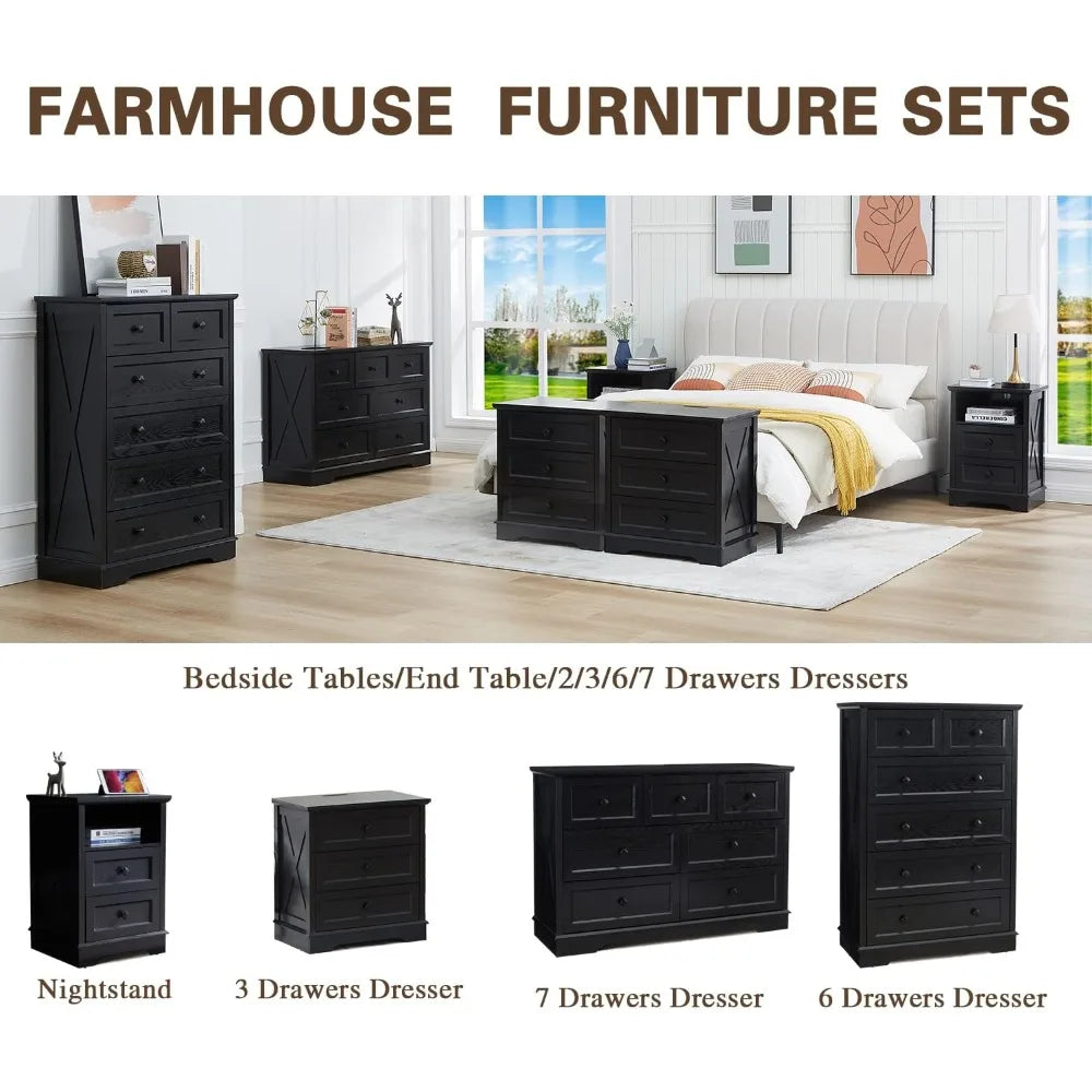 Farmhouse 6 Drawer Dresser, Dressers Chest of Drawer for Bedroom Organizer Storage, 48 Inch Tall Dresser, Wood Dressers Storage