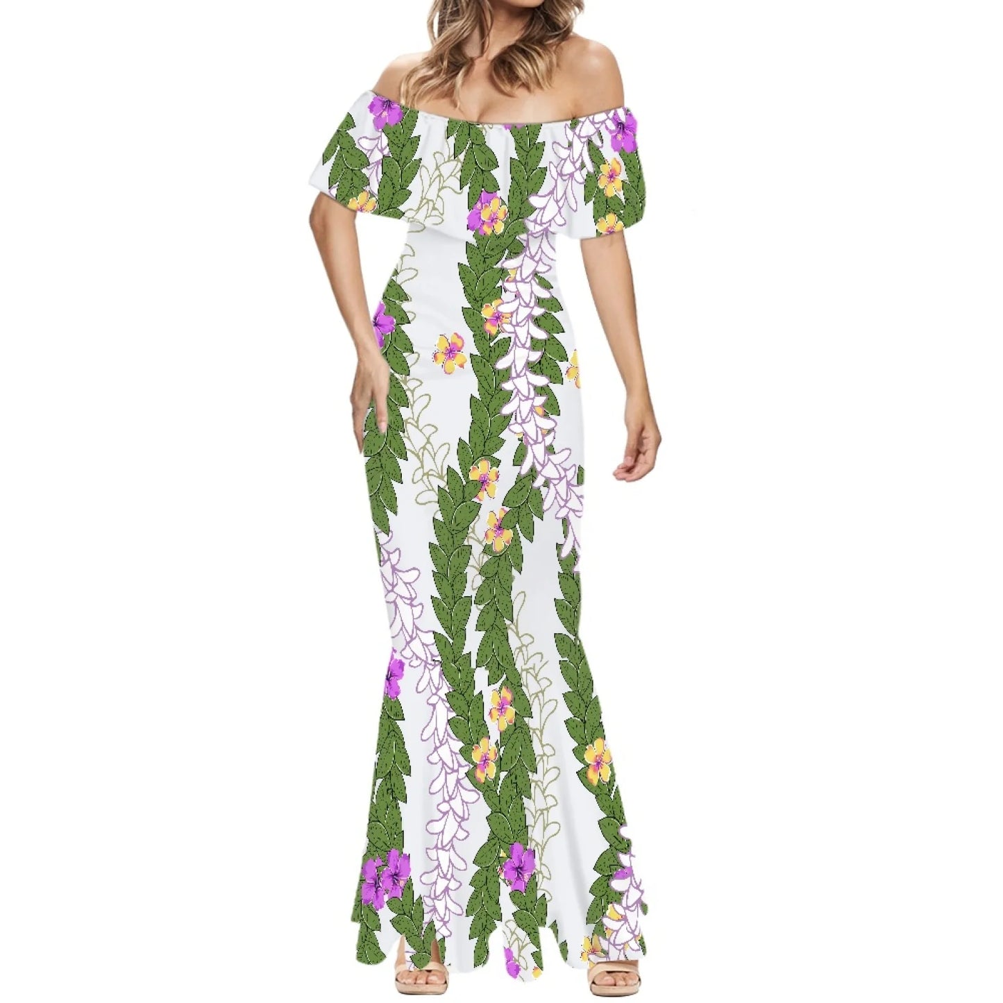 Elegant 2025 Premium Polynesian Puakenikeni Hawaiian Floral Print Made to Order Couture Fishtail Skirt Tonga Charming Style