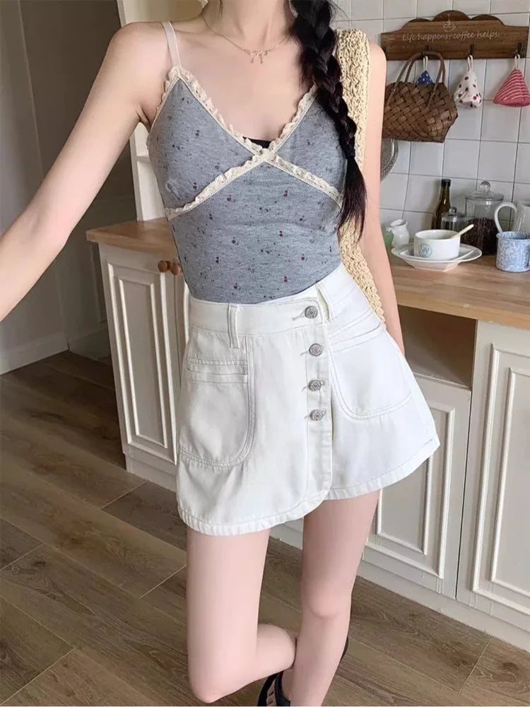 Chic and Elegant Blue Woman Pants Denim Skirt Stylish Korean Fashion Y2k Vintage High Quality Summer 2025 Jeans Skirts for Women