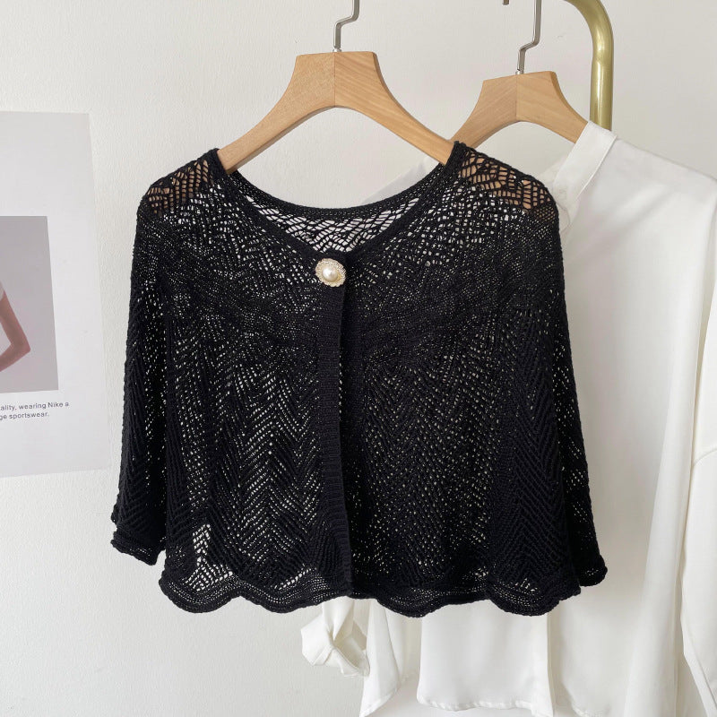 Air-conditioned Room Ice Silk Knitted Shawl Elegant Socialite Outer Wear Pearl Neck Guard Waistcoat