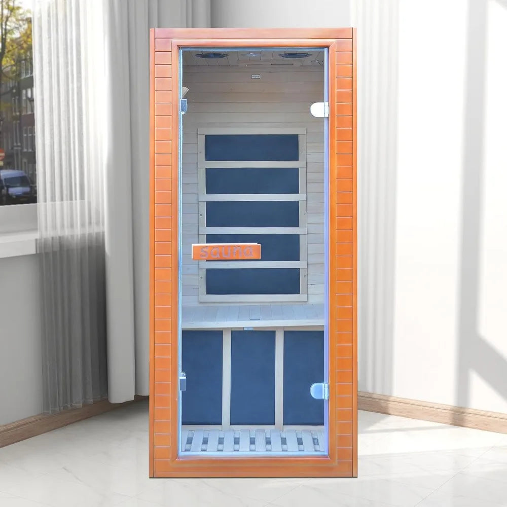 1 Person Low EMF Infrared Home Sauna, With Led Reading Lamp, Bluetooth Speakers, Oxygen bar, Digital Controller, Saunas