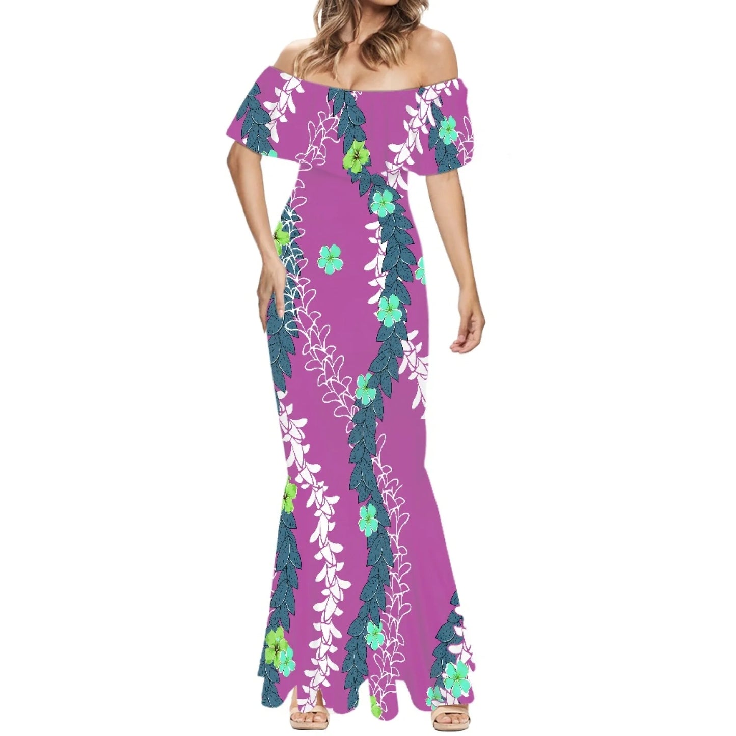 Elegant 2025 Premium Polynesian Puakenikeni Hawaiian Floral Print Made to Order Couture Fishtail Skirt Tonga Charming Style