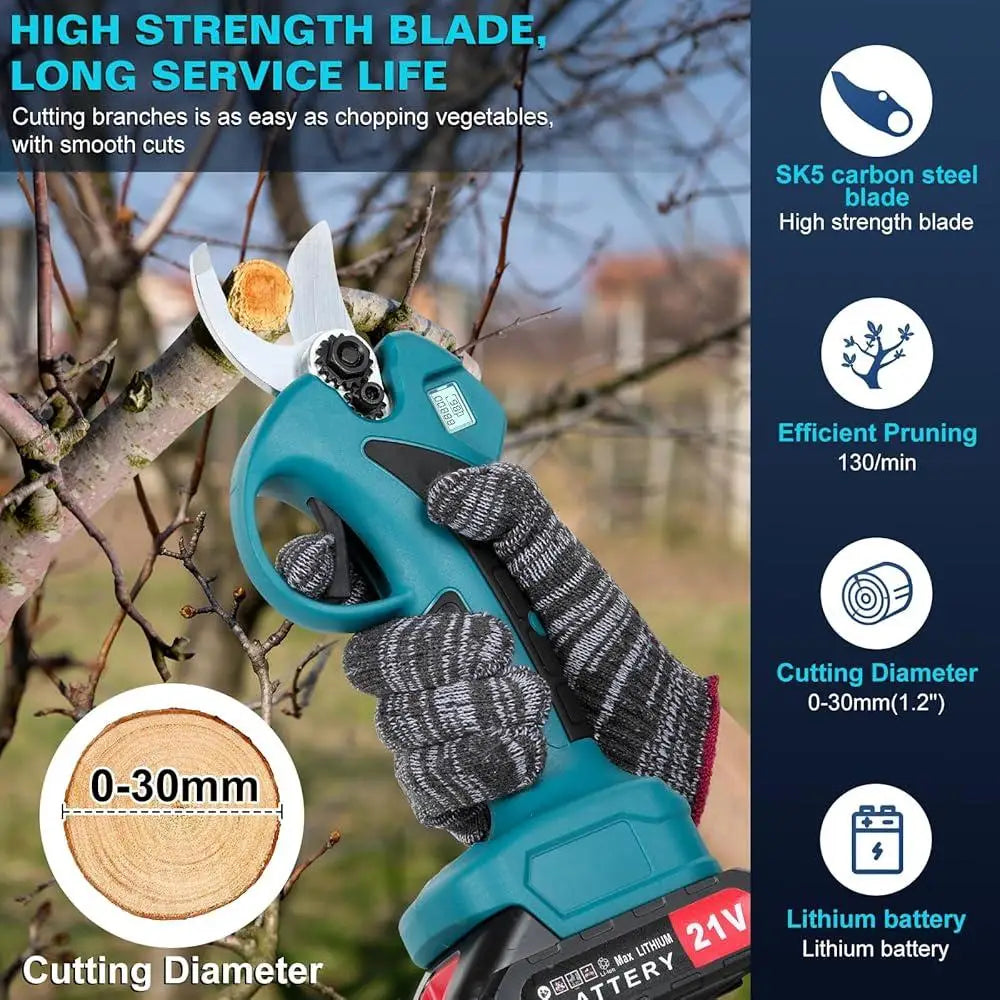 Cordless Electric Pruning Shears with LCD Display Battery Powered Branch Cutter 1.2Inch Cutting Diameter SK5 Garden Orchards