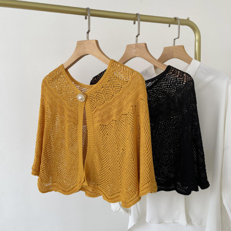 Air-conditioned Room Ice Silk Knitted Shawl Elegant Socialite Outer Wear Pearl Neck Guard Waistcoat