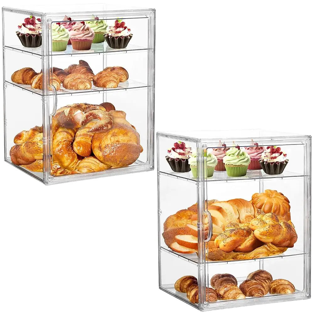 Bread Box For Kitchen Countertop Pastry Bakery Display Case 3 Layers Adjustable Large Bread Storage Container For Homemade