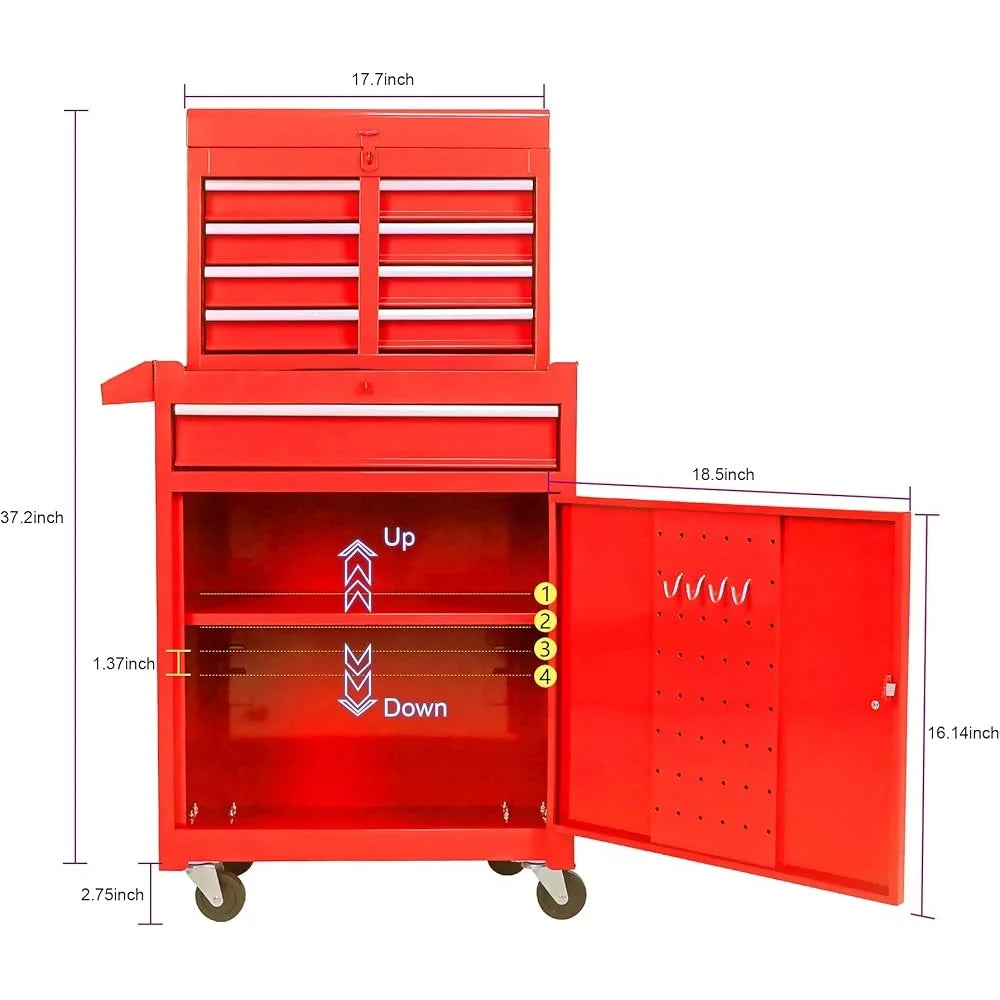5-Drawer Tool Chest Rolling Organizer with Lockable Wheels Sliding Drawers Detachable Top Adjustable Shelf Tool Storage Cabinet