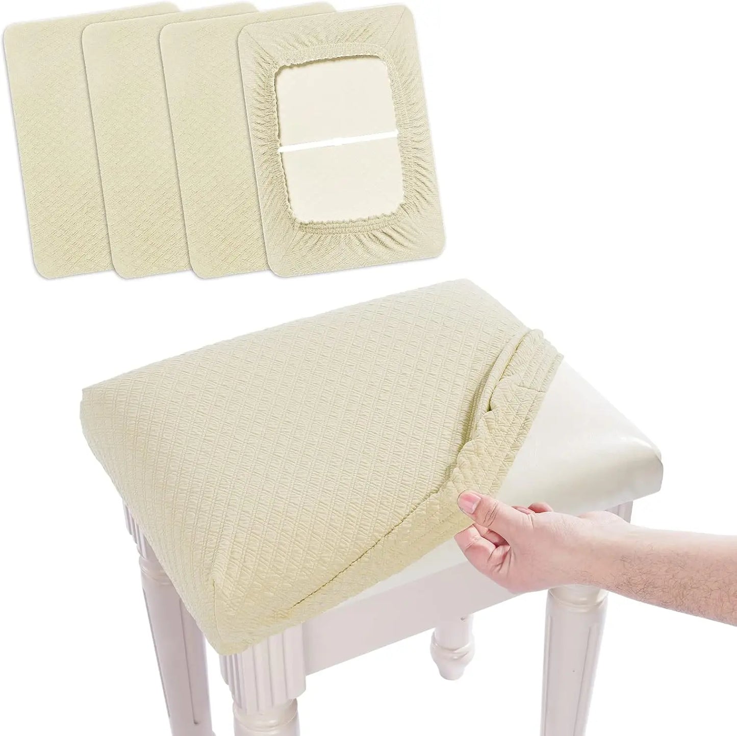 Buyue 4 Pcs Vanity Stool Bench Covers, Luxury Crease-Resistant Jacquard Fabric Saddle Bar Stool Slipcovers Stretch Washable,