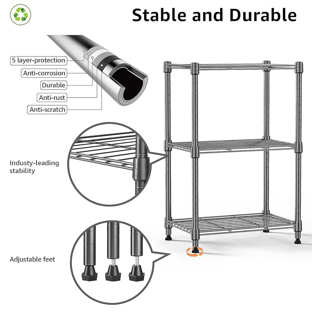 450 Lbs Steel Storage Shelving 3-Tier Utility Shelving Unit Steel Organizer Wire Ra For Home,Kitchen,Office (11.8"" D X 17.7""