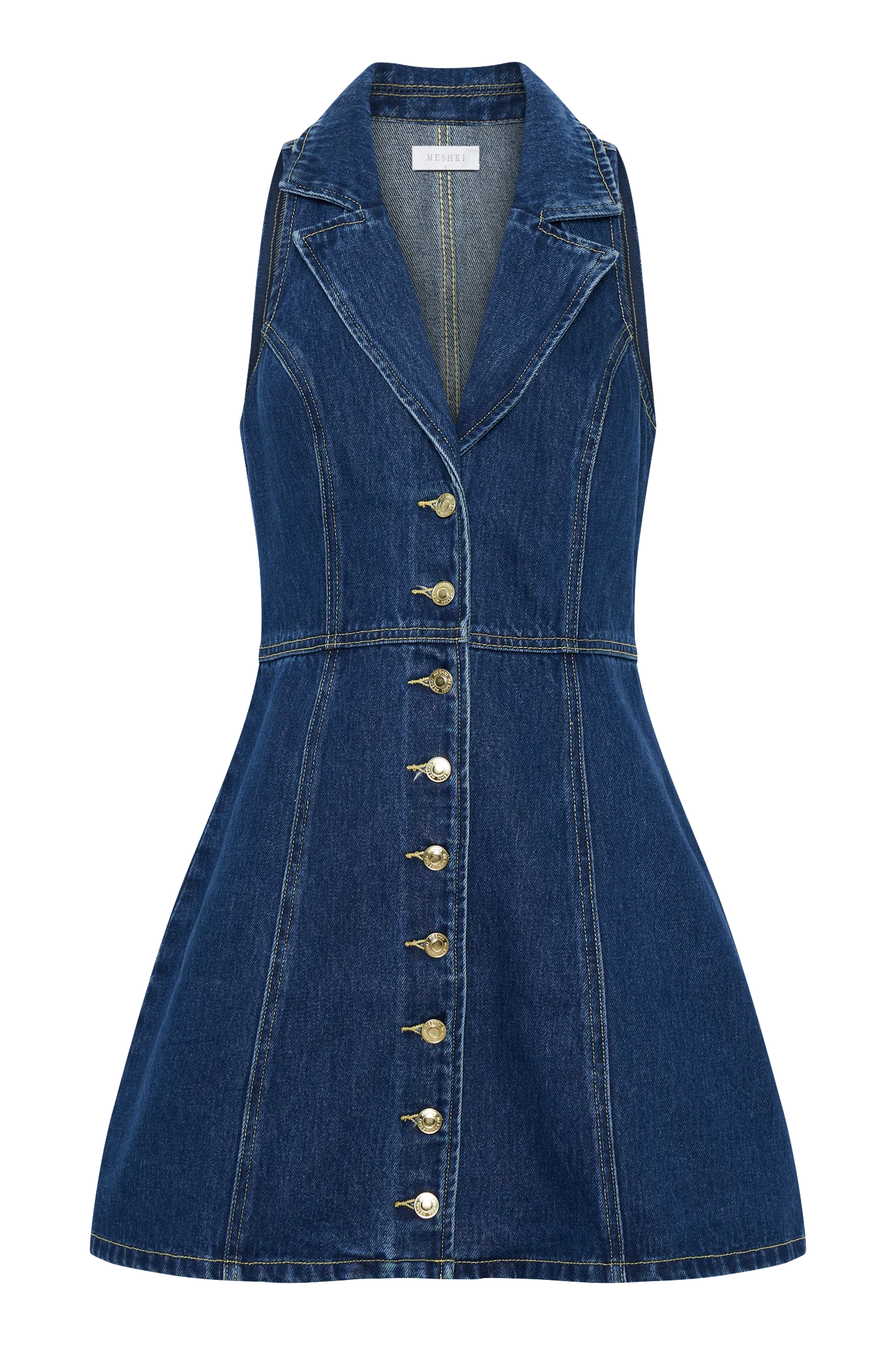 Elegant Women's Sleeveless Denim Shirt A-line Dress With Gold ButtonsTrendy Slim Fit Solid Dresses Female Casual Daily Clothing