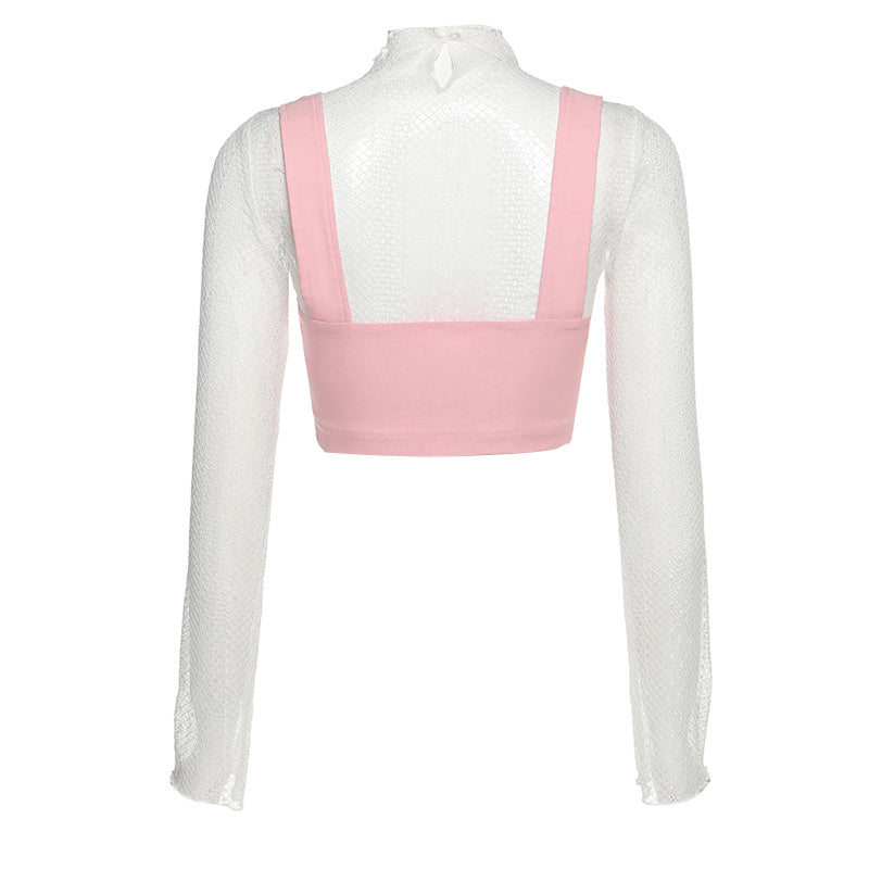 False Two Piece Slim Short Blouse For Women