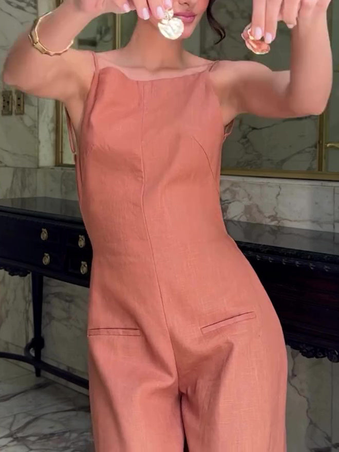 Brown Halter Back Jumpsuit