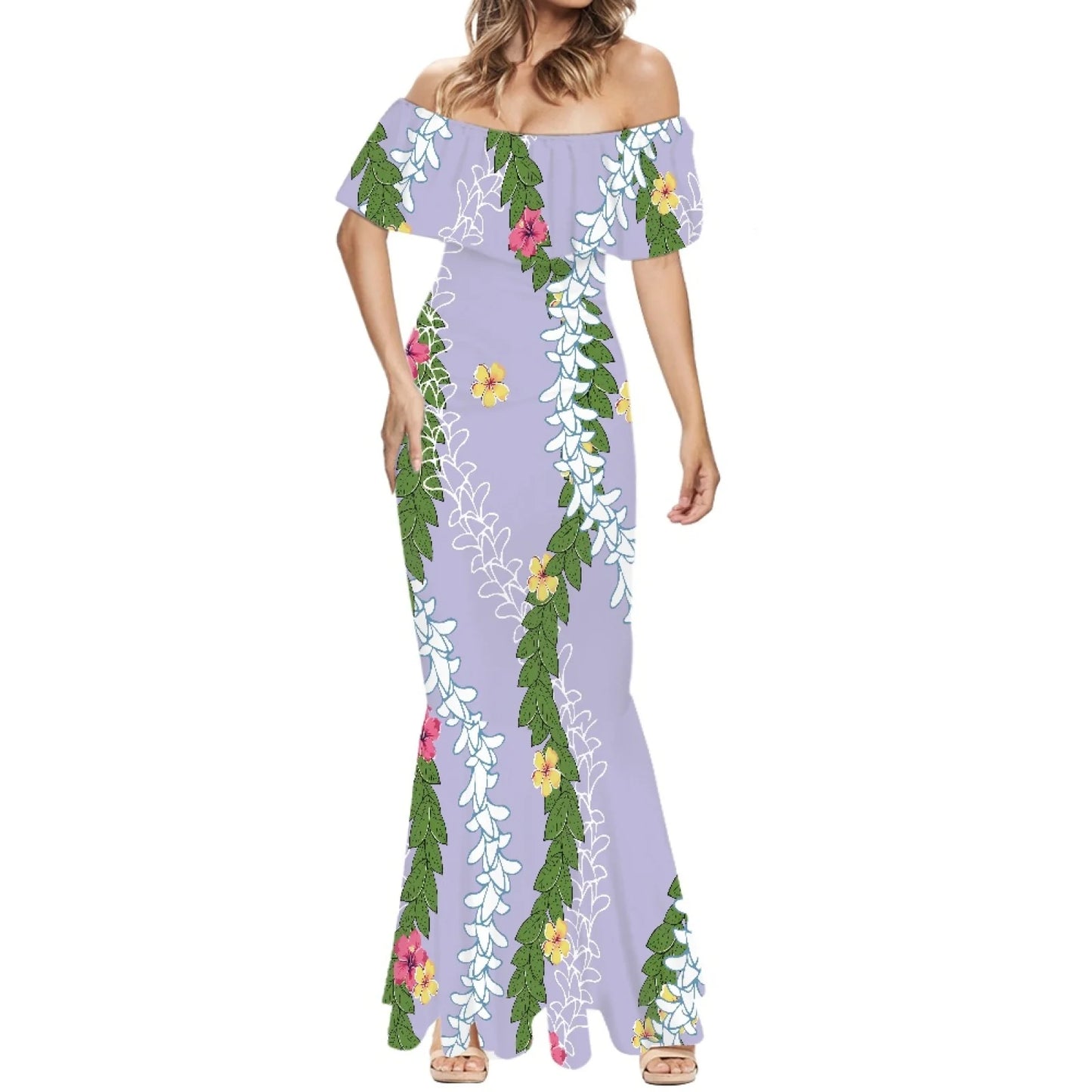 Elegant 2025 Premium Polynesian Puakenikeni Hawaiian Floral Print Made to Order Couture Fishtail Skirt Tonga Charming Style