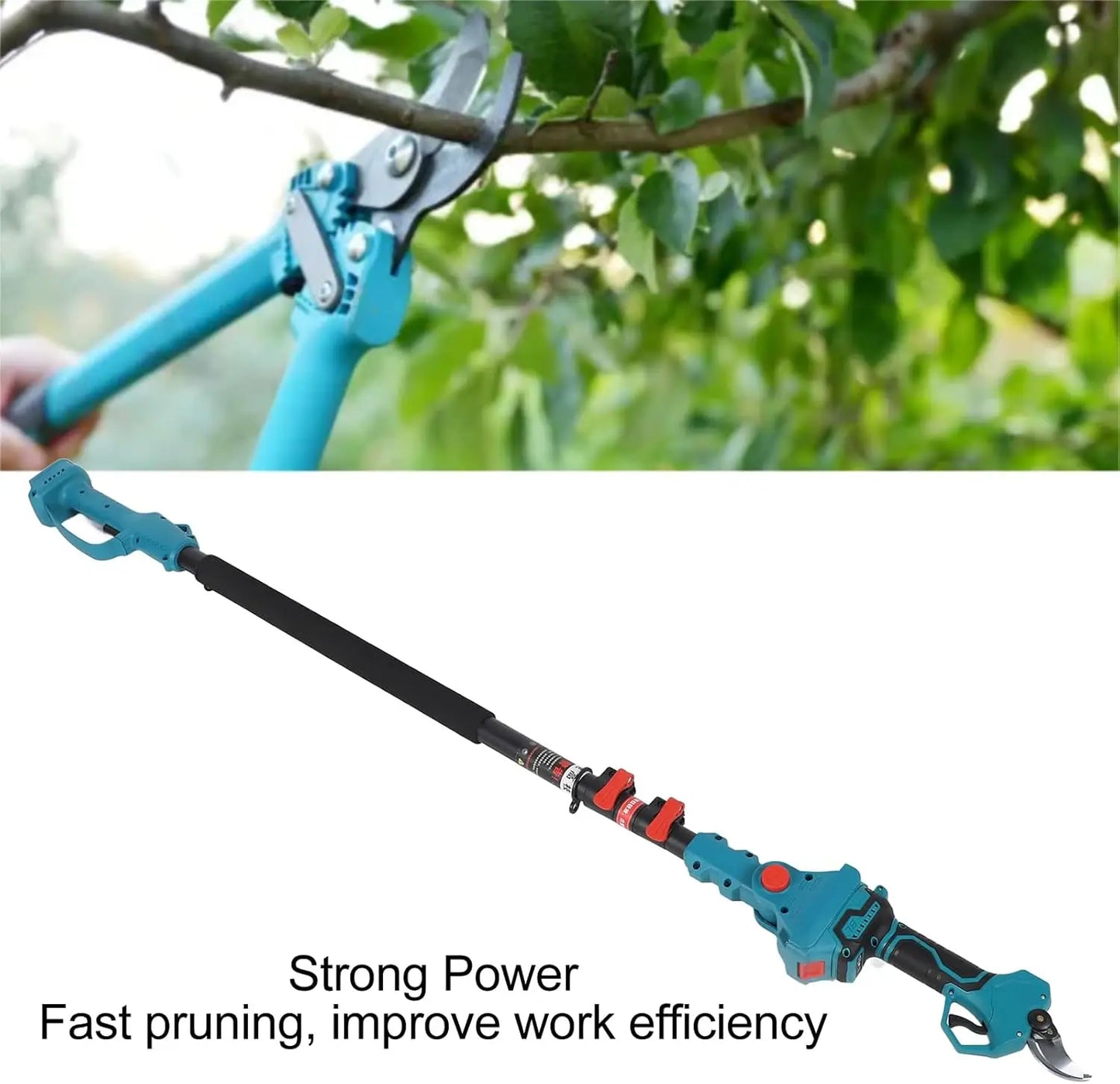 Electric Pruning Shear, Rechargeable Tree Branch Pruner with Extension Pole 180 Degree Adjustable Head Pole Pruning Shear Cordle