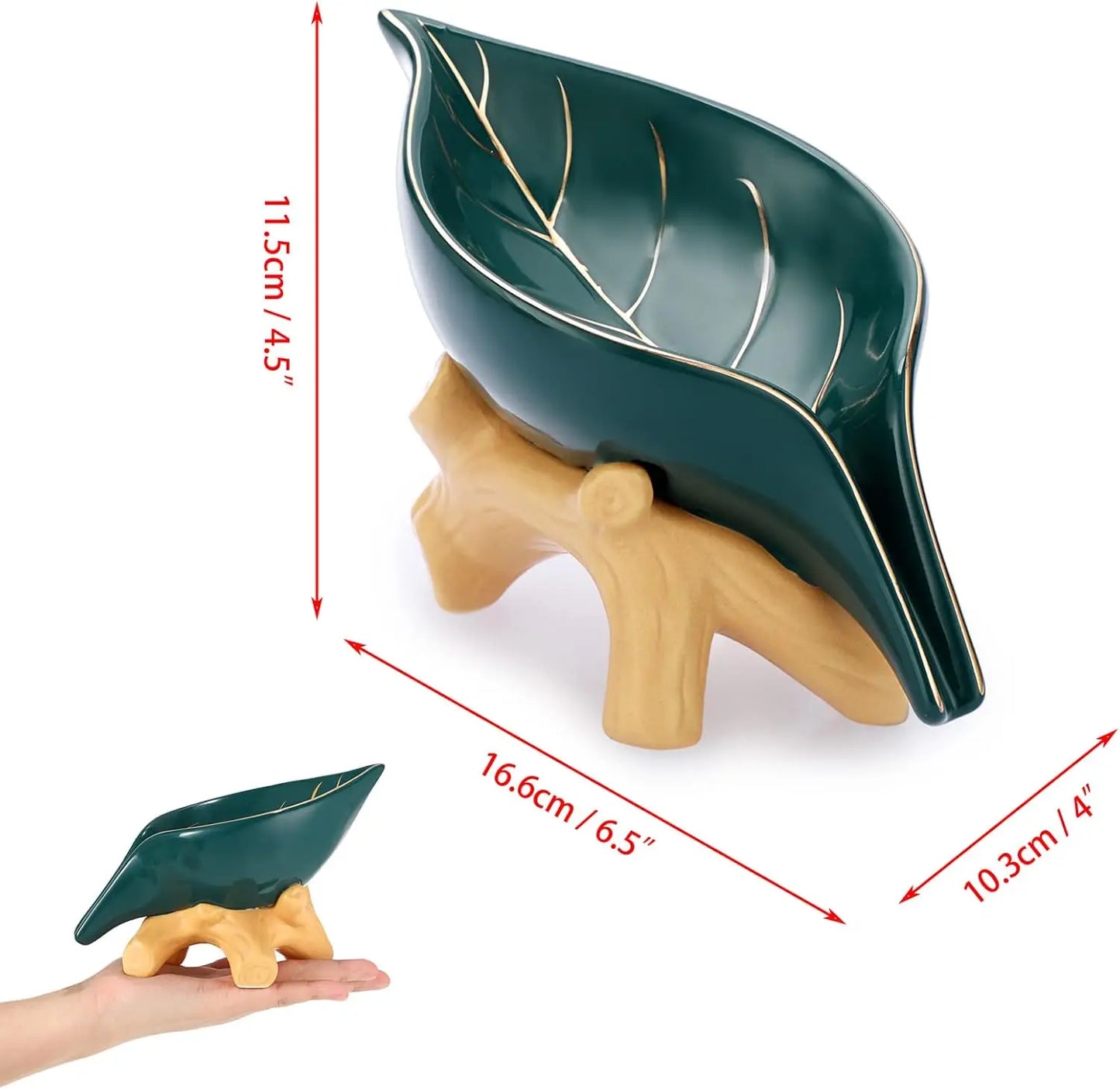 Ceramic Soap Dish Holder Self Draining, Unique Waterfall Soap Dish Leaf Shape Decorative Soap Dish Tray Tabletop Drainable Soap
